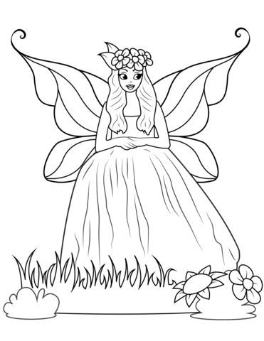 Fairy In Ball Gown Dress Coloring Page